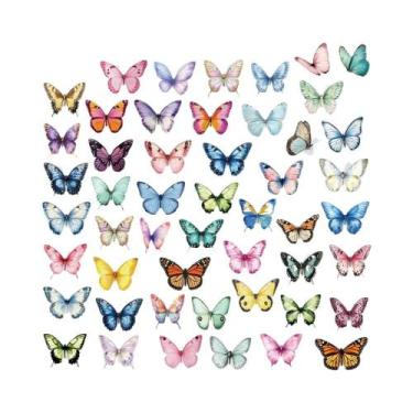 Imagem de Adesivos Coloridos De Borboleta PET 50pcs, Decalques Transparentes Par