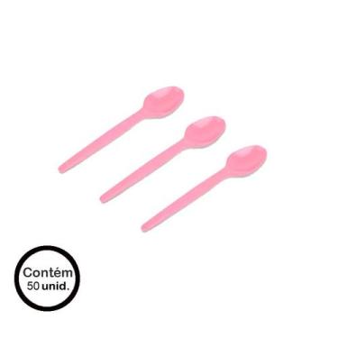 Imagem de Colher Descartável Sobremesa Rosa c/50 unid. - Prafesta