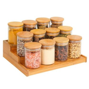 Imagem de Kit 12 Pote de Vidro Hermetico com Tampa e Suporte de Bambu - YASAA