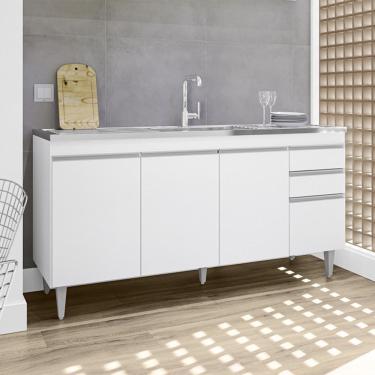 Imagem de Balcão de Pia Lorena 160cm 4 Portas 2 Gavetas Branco Maderatto Móveis