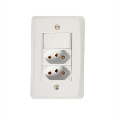 Imagem de Conjunto 4x2 com 1 Interruptor Simples 10 A 250 V e 2 Tomadas 2P+T 10 A 250 V Tramontina Lux2 Branco