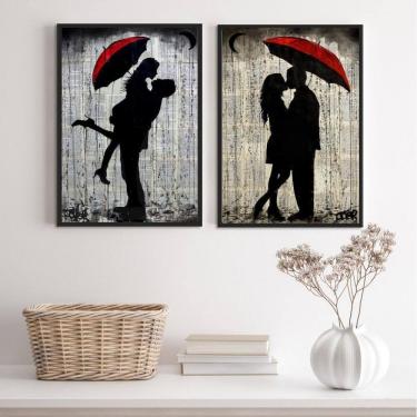 Imagem de Kit 2 Quadros Românticos Casal Sombrinha 33X24Cm - Com Vidro