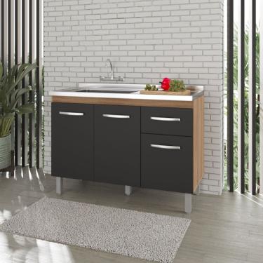 Imagem de Balcão 120cm Anita 03 Portas e 01 Gaveta com Pia e Cuba GhelPlus Savana Preto Moblis