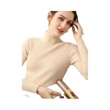 Imagem de Suéter Feminino De Tricô Gola Alta Grosso Outono Inverno Casual Slim F