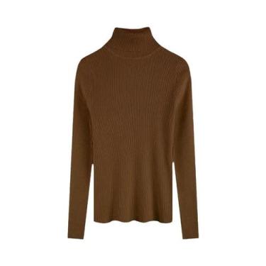 Imagem de Suéter Feminino De Tricô Gola Alta Grosso Outono Inverno Casual Slim F