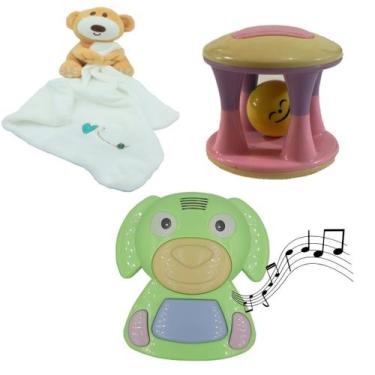 Imagem de Kit Brinquedos P/ Bebês Chocalho Naninha Urso e Dog Musical - Color Ba