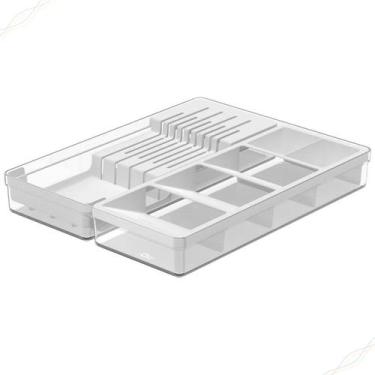 Imagem de Organizador de Facas e Talheres Para Gavetas Cozinha Clear Ou, Branco