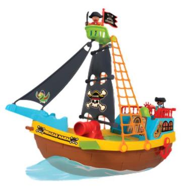 Imagem de Barco Pirata Brinquedo Infantil 23 Peças de Montar com Rodinhas e Pira