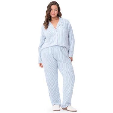 Imagem de Pijama Longo Americano Plus Size Azul - Zee Rucci, G3