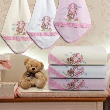 Imagem de Kit 3 Cueiro Manta Flanelado Bordado Luxo Bebê Maternidade - Raga Deco