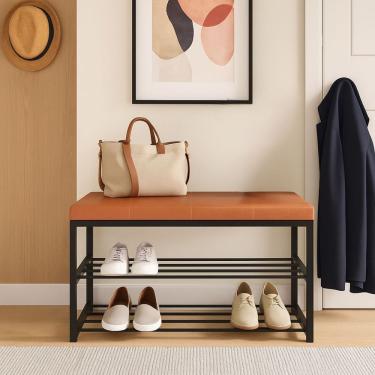 Imagem de Sapateira Assento Banco Organizador 2 Andares Hall Entrada Caramelo