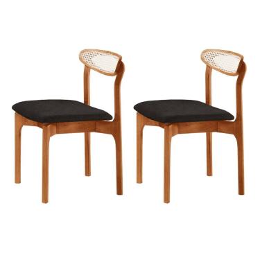 Imagem de Conjunto com 2 Cadeiras Premium em Madeira Maciça Monaco Linho Preto /Imbuia Natural