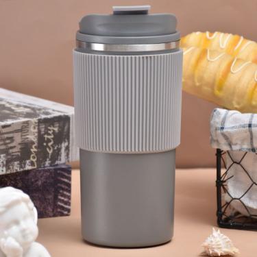 Imagem de Copo para Café Portátil com Isolamento Térmico em Aço Inoxidável e Silicone Antiderrapante para Viagem Cinza 450ML