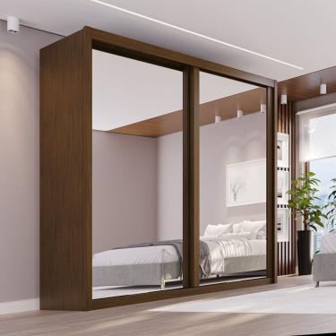 Imagem de Guarda Roupa Casal 2 Portas Espelhadas de Correr 3 Gavetas Pietro Frisado em Mdf Âmbar