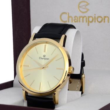 Imagem de Relogio Champion Masculino Dourado Pulseira Couro + NF-Masculino