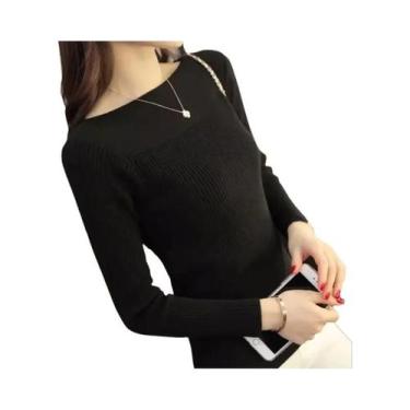 Imagem de Suéter Feminino De Manga Longa Sólido Para O Inverno, Elegante, Gola R