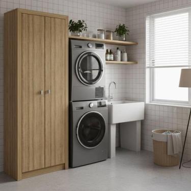 Imagem de Armário Multiuso Lavanderia 2 Portas 60cm Multimóveis CR30052, Amêndoa
