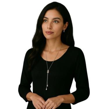 Imagem de Colar Longo Prata com Pingente Cilíndrico de Cristais Luxo - anjo da m