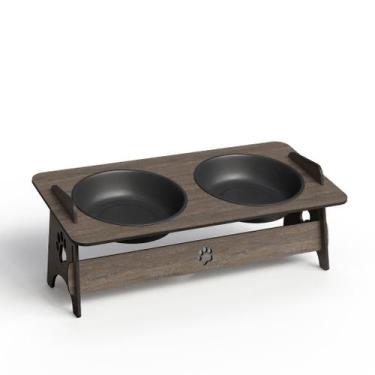 Imagem de Comedouro Bebedouro Gato e Cachorro Elevado Pet Mdf - oem, Duplo Tabac