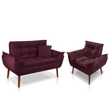 Imagem de KIT 01 POLTRONA OPALA 1 NAMORADEIRA OPALA SUEDE BORDÔ 02 almofadas PAN