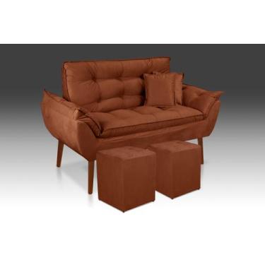 Imagem de Kit 01 Namoradeira Opala + 02 Puff + 02 Almofadas Suede Terracota -Pan