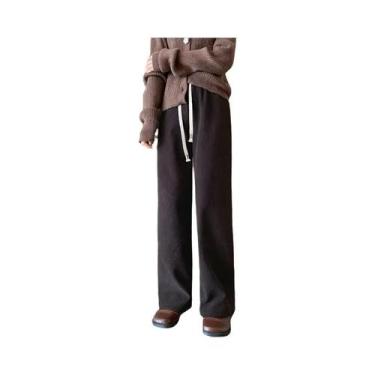 Imagem de Calças Femininas De Corduroy Com Cintura Elástica, Corte Reto, Longas,