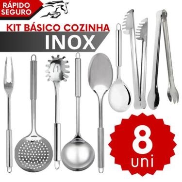 Imagem de Jogo de Utensílios 8 pçs 100% Inox Servir Buffet Restaurante Cozinha -
