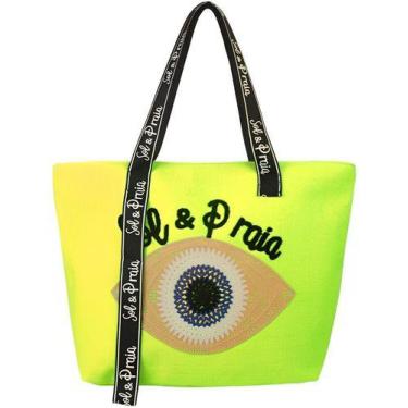 Imagem de Bolsa Feminina Sacola Moda Blogueira Praia Mar Verão Tecido em Juta Re