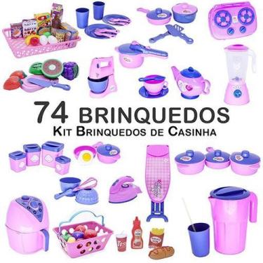 Imagem de Mega Kit Infantil Mercado Comida Tabua Panela Fogão Fuê 74pç - CLICKCO