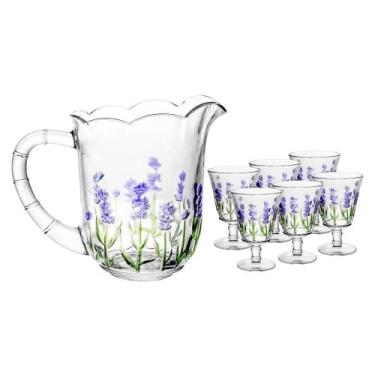Imagem de Jogo de Jarra 1,3L com 6 Taças Vidro Lavanda Pintado à Mão Lyor