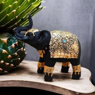 Imagem de Elefante indiano gr - novo preto c manto dourado - Decore Casa