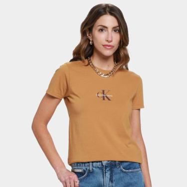 Imagem de Camiseta Calvin Klein Reissue Feminina, Marrom, M