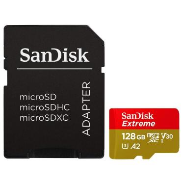 Imagem de Cartão de Memória Micro SD Sandisk Extreme Leitura Até 190MB-s com Adaptador SD SDSQXAA-128G-GN6AA 128GB