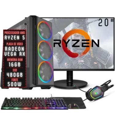 Imagem de PC Gamer Completo 3green Force Amd Ryzen 5 16gb Ddr4 Placa De Vídeo Radeon Rx SSD 480GB Monitor 20" 75hz Fonte 500w 3gfo-032