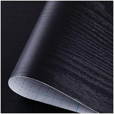 Imagem de WSWJDW Papel de parede autoadesivo de grão de madeira 3D impermeável PVC para cozinha Armário Móveis Renovação Adesivo de parede para porta, grão de madeira preto, 10mx45cm