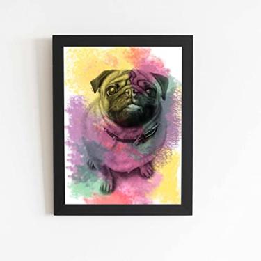 Imagem de Quadro Cachorro Cão Pug Tinta Aquarela Moldura 20x30cm