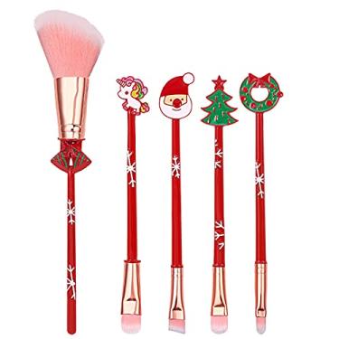 Imagem de pincéis maquiagem Natal, ferramentas maquiagem para crianças, kit maquiagem, Papai Noel, alce, doces, sino, árvore, grinalda, presente aniversário com bolsa veludo para meninas, mulheres