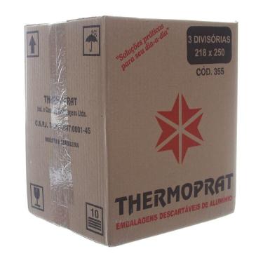 Imagem de Marmitex de Alumínio com Capacidade de 900ml 3 Divisão com Tampa de Cartão Aluminizado Caixa com 100 Unidades Thermoprat