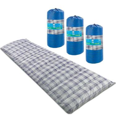 Imagem de Kit 3 Colchonetes Solteiro 190x60cm Camping com Bolsa para Transporte Xadrez Azul