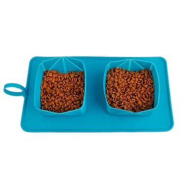 Imagem de Pote Tapete Duplo Silicone Comedouro Bebedouro Portatil Cachorro Gato Viagem