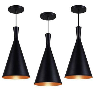 Imagem de Kit 3 Luminária  Funil Canadá Preto E Cobre