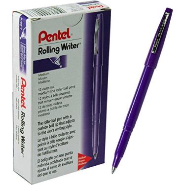 Imagem de Pentel Caneta esferográfica Rolling Writer, ponta média de 4 mm, barril violeta/tinta, dúzia PENR100V (R100-V)