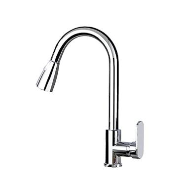 Imagem de Puxe para fora torneiras de cozinha fluxo de latão único punho torneira pia de cozinha rotação ouro cromo preto misturador guindaste, cromo, China