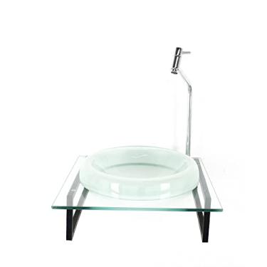 Imagem de GABINETE COM CUBA DE VIDRO CHAPEU 10MM JATEADA COM TAMPO 40CM INCOLOR MAIS TORNEIRA METAL CROMADA