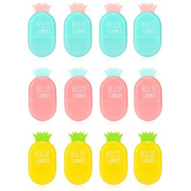 Imagem de 12 peças de borracha de lápis fofa, borracha colorida em forma de abacaxi com capa, borrachas de borracha com tema de frutas para crianças escola material de escritório papelaria