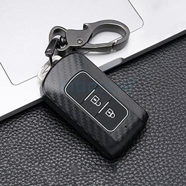 Imagem de YJADHU Porta-chaves de carbono para chave de carro, compatível com Mitsubishi Outlander 3 Lancer 10 L200 Asx Colt Pajero Sport Eclipse Cross, 2 botões pretos