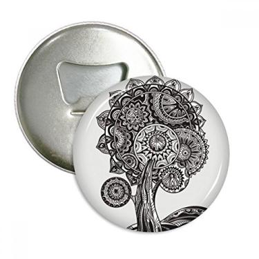 Imagem de Abridor de garrafas com ímã de geladeira e flores pretas e brancas com girassol, emblema multifuncional