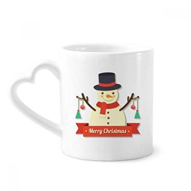 Imagem de Caneca de cerâmica com ilustração de desenho animado de boneco de neve Merry Christmas copo de coração de vidro