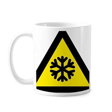 Imagem de Símbolo de aviso amarelo preto neve estrada gelo caneca triângulo cerâmica xícara de café porcelana louça