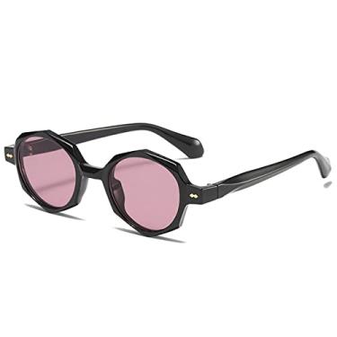 Imagem de Óculos de sol ovais retro irregulares femininos tons uv400 moda rebites decoração óculos masculinos punk polígono óculos de sol, preto roxo rosa, tamanho único